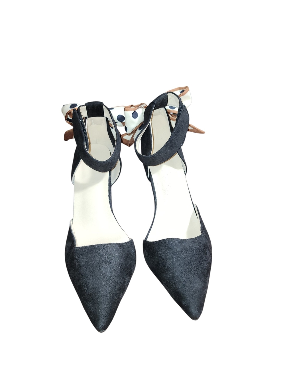 Polka Dot Scarf Bow Ankle Strap Pointed Toe Heels Pumps Sz 9 Retro Soft Grl Chic - Picture 6 of 7